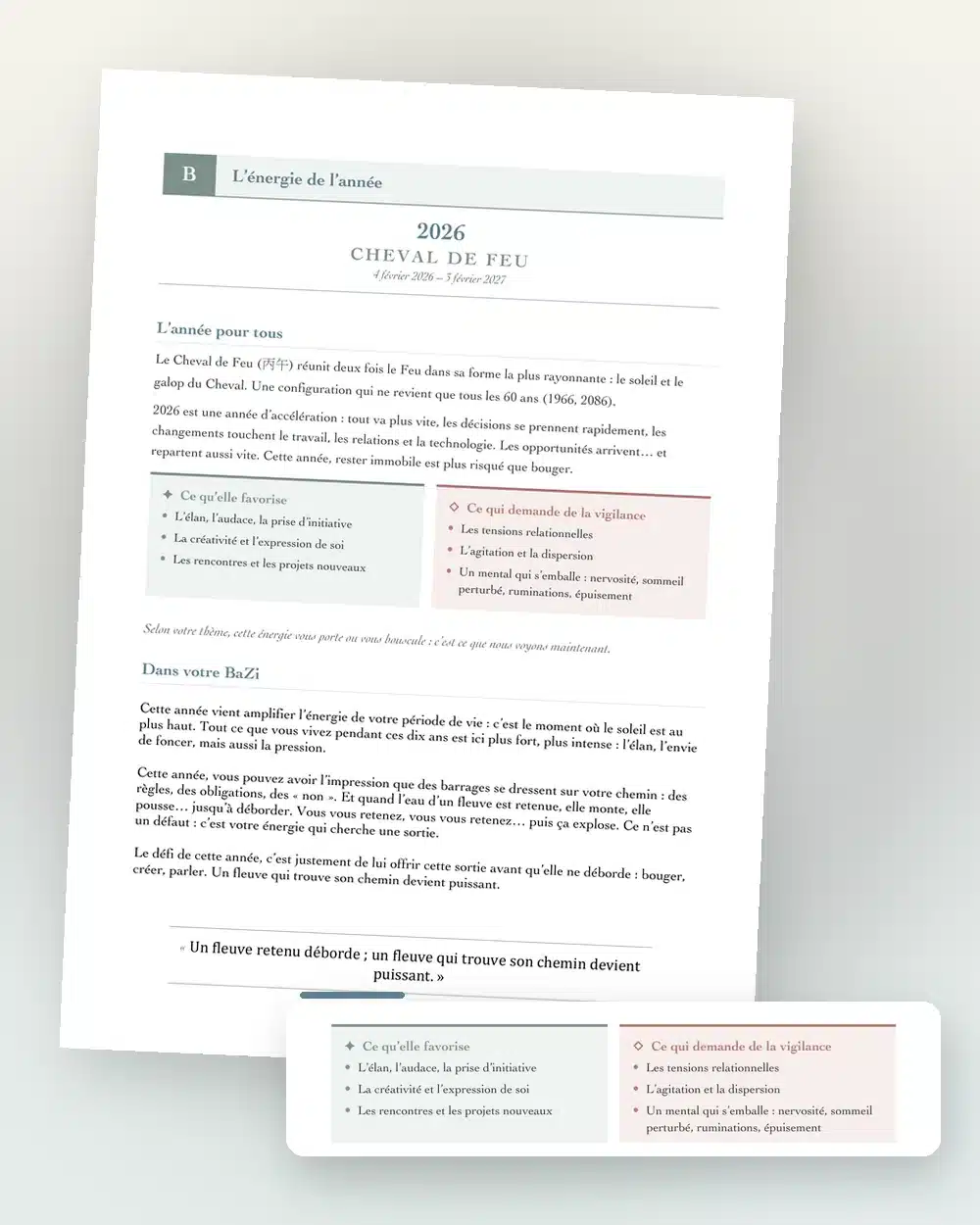 Page du document BaZi : périodes clés, décennie en cours et énergie de l’année 2026 Cheval de Feu
