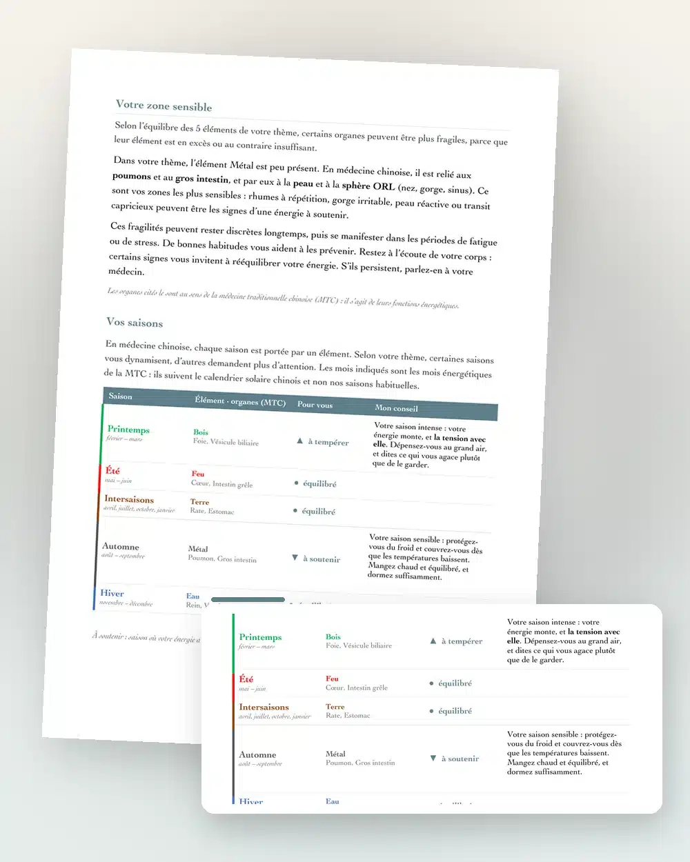 Page du document BaZi : vitalité selon la médecine traditionnelle chinoise, tableau des saisons et conseils bien-être